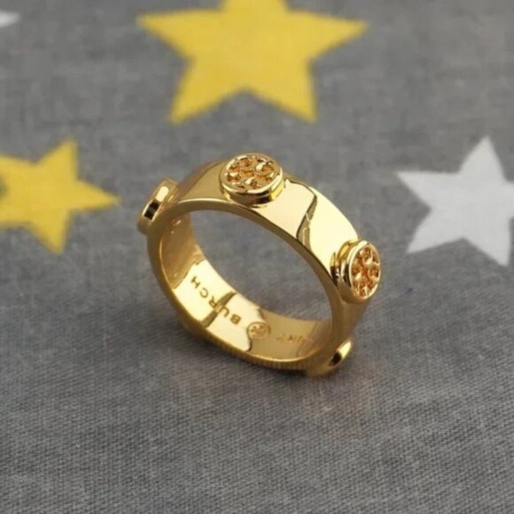 Tory Burch Miller Studded Logo Ring in Gold (Brand New with Dust Bag)